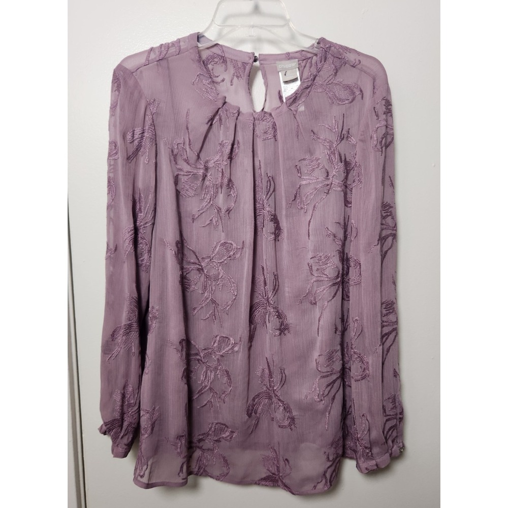 Chico's Tonal Embroidered Illusion Blouse with Cami Size 2 12/14 Feminine Office